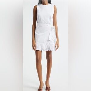 NWT Cinq à Sept White Eyelet Wrap Dress Sleeveless Cotton Mini Ruffle Hem XL